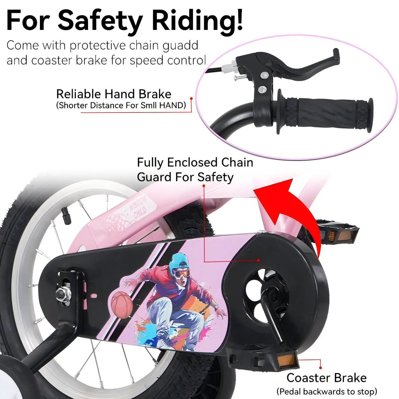 Fkznpj - 16" Sporty Kids Bike With Training Wheels And Stand Adjustable Saddle Suitable For Boys And Girls Aged 4 - 8 Years Tall Height 41 - 46" Available In A Variety Of Colors by HouseOfZazla