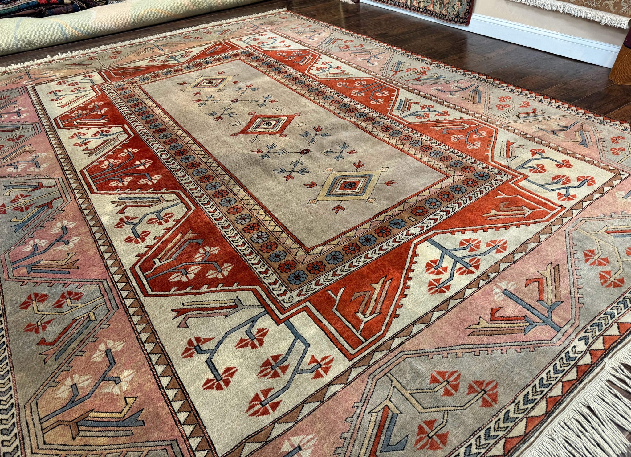 Large Turkish Milas Rug 10x13, Gray, Vintage, Wool on Wool by Jewel Rugs