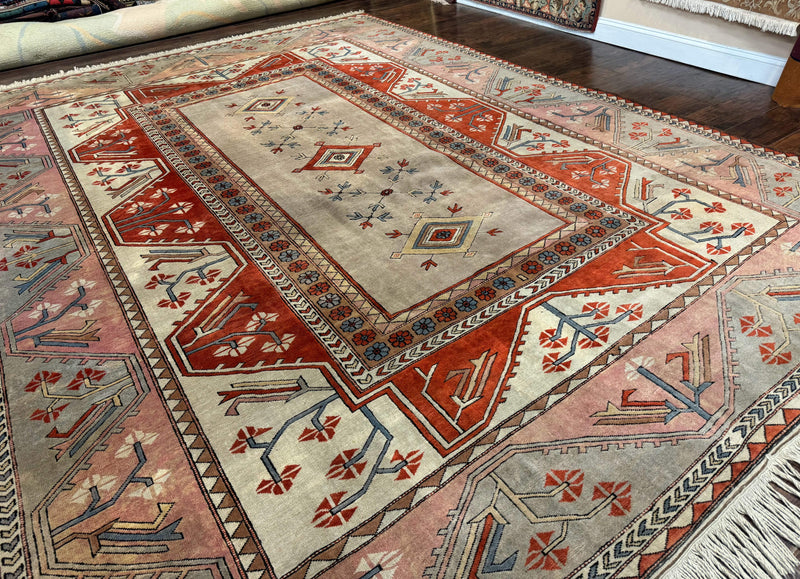 Large Turkish Milas Rug 10x13, Gray, Vintage, Wool on Wool by Jewel Rugs