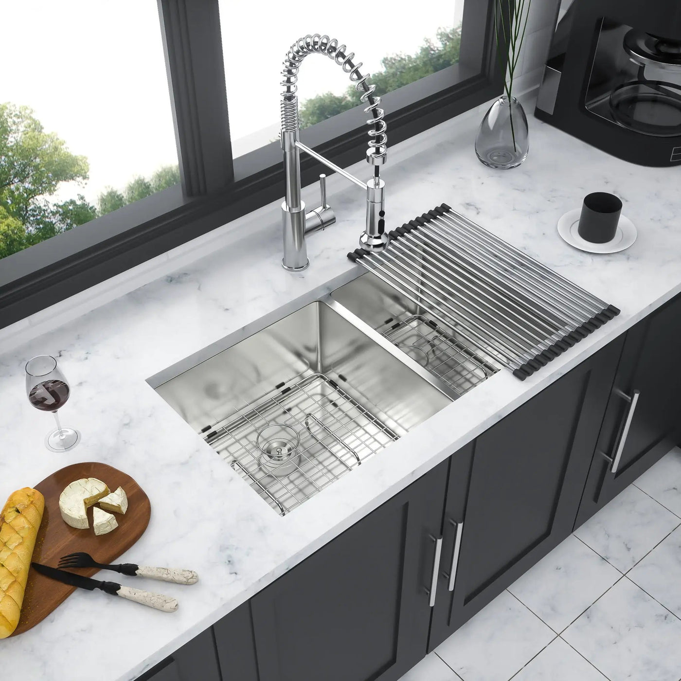Modern Double Bowl Undermount Kitchen Sink 50 / 50 Design Stainless Steel by HouseOfZazla