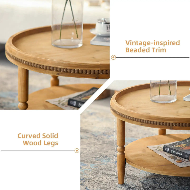 31.3' Round Boho Coffee Table with Storage Shelf by HouseOfZazla