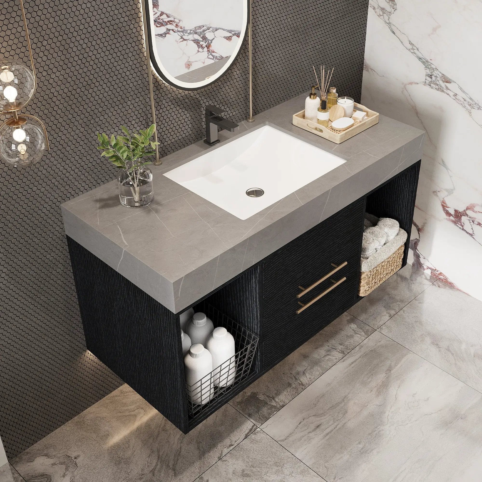 39.4 Inches Single Contemporary Floating Bathroom Vanity by HouseOfZazla