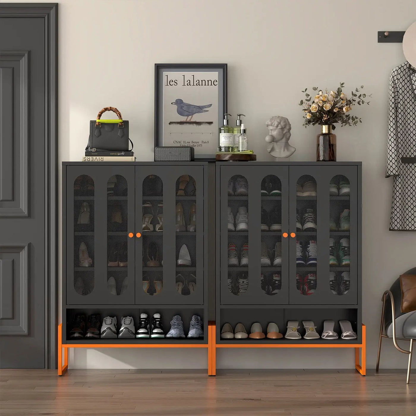 Modern Metal Shoe Cabinet With DoublebSided Doors And Adjustable Partitions by HouseOfZazla