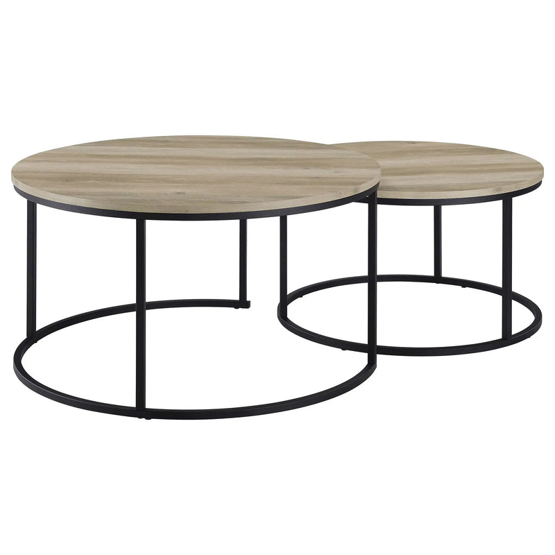 Lainey 2-piece Round Nesting Coffee Table Distressed Pine by Unique Piece Furniture