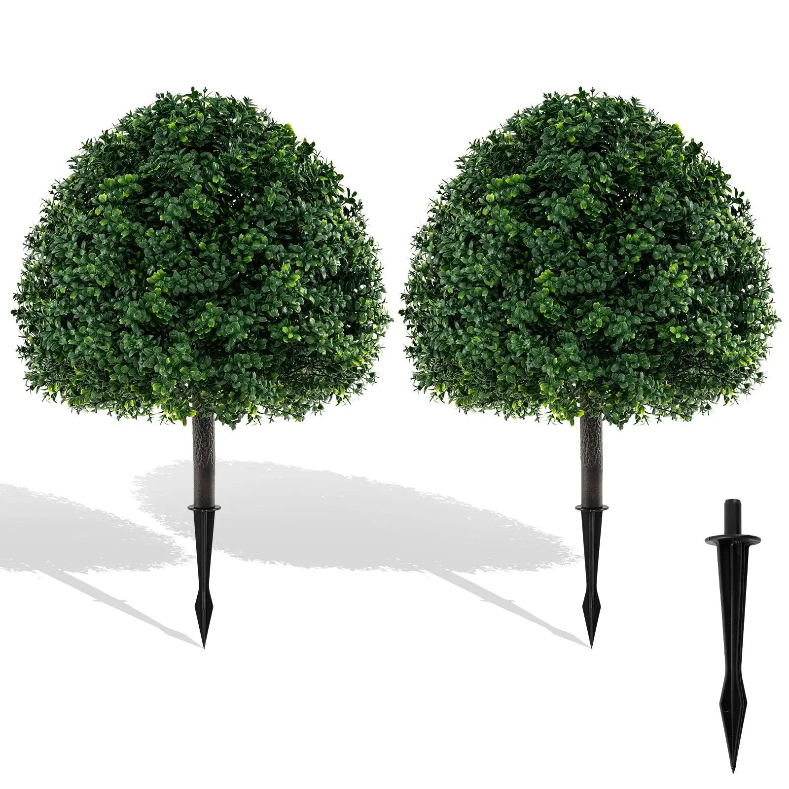 28 Inches Artificial Boxwood Topiary Ball Tree Set of 2 with Ground Spike-Green by DirectDeals