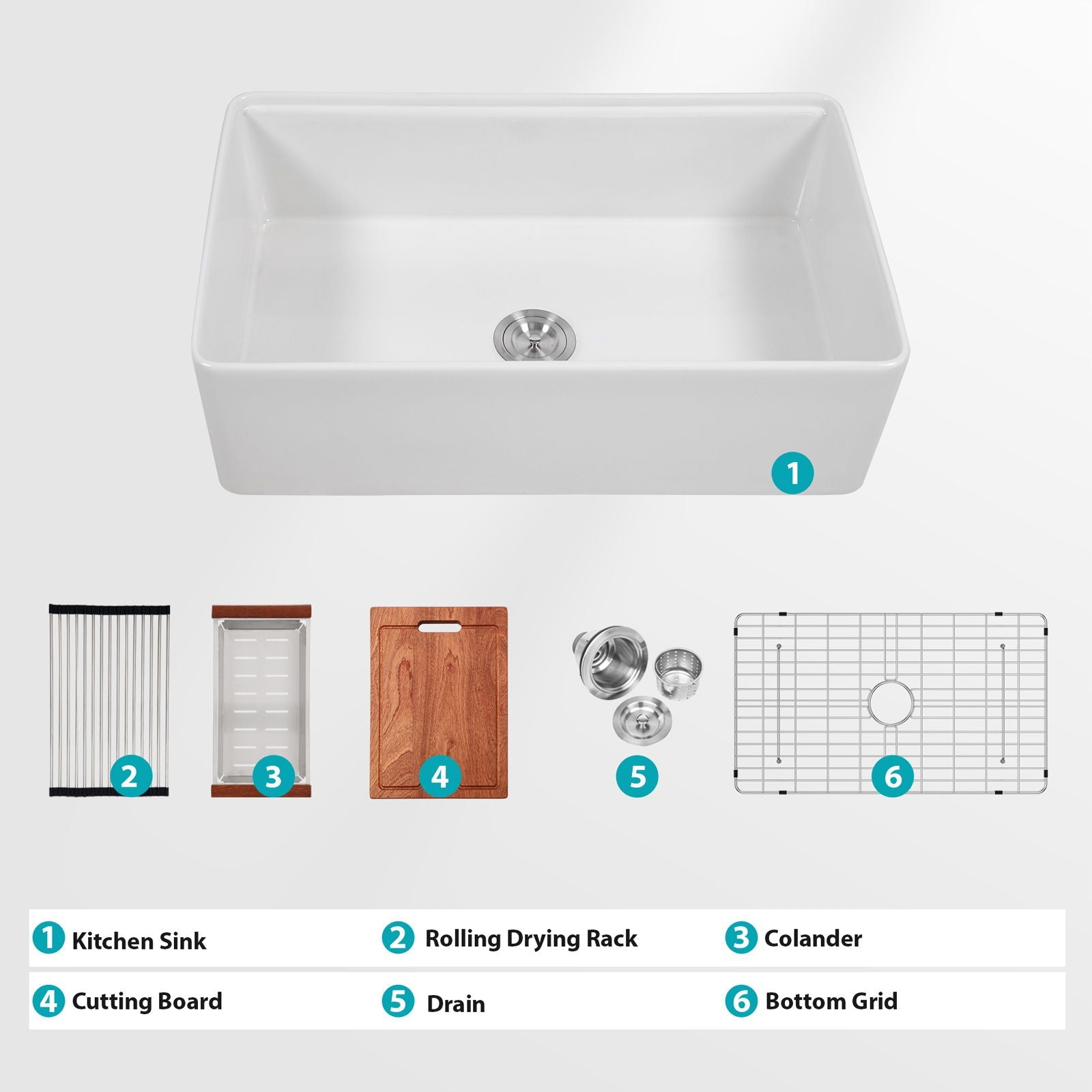 Kitchen Sink Workstation 33" Single Bowl Sink With Work Surface - White by HouseOfZazla
