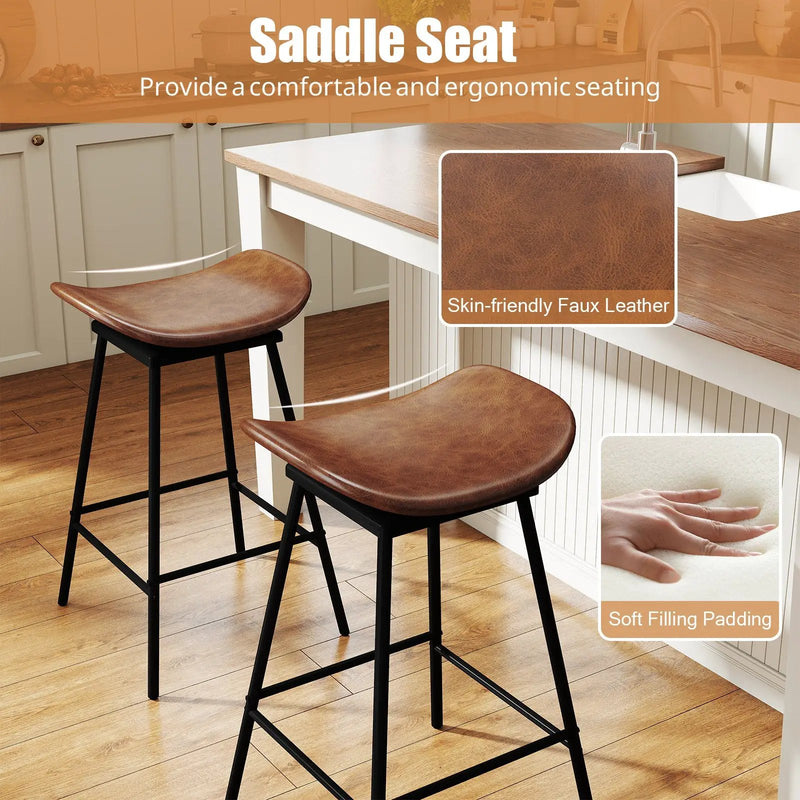 Set of 2 Swivel Barstools Faux Leather Upholstered Backless with Footrest by DirectDeals