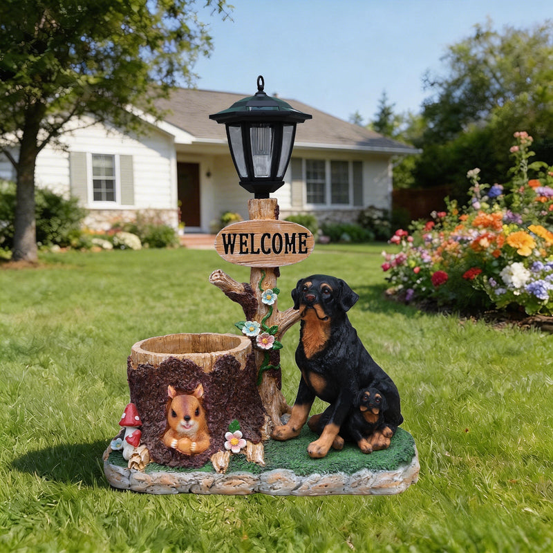 Rottweiler Dog Family Planter Statue by HouseOfZazla