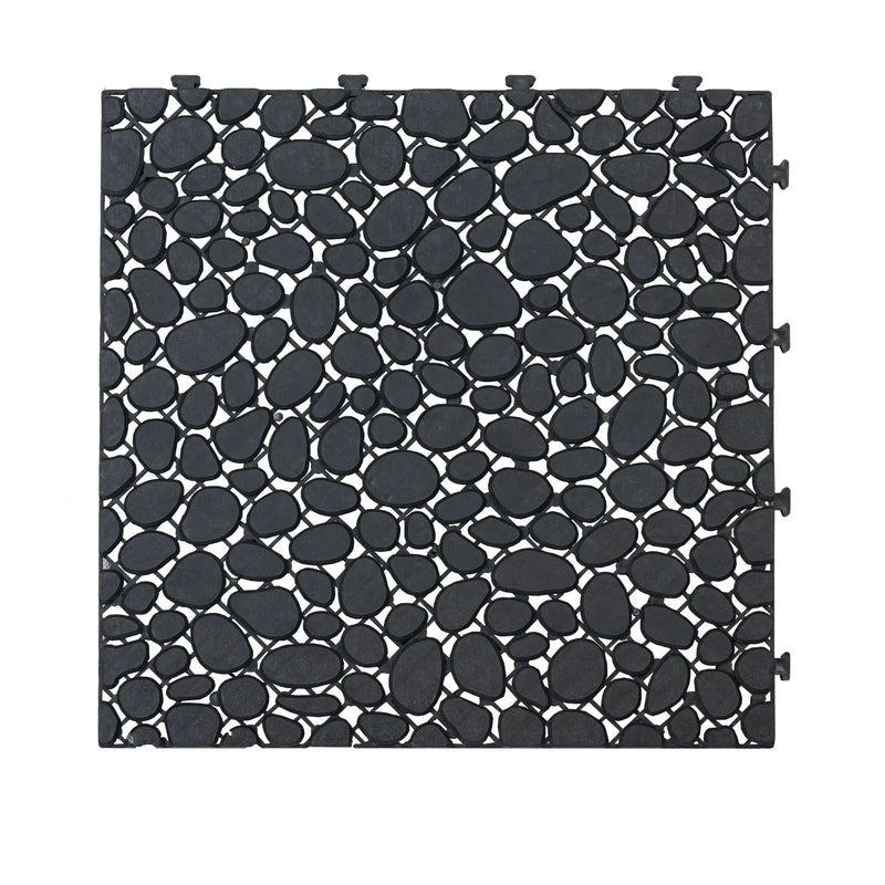 Interlocking Deck Tiles Plastic Waterproof Outdoor All Weather Anti-Slip Bathroom Shower Balcony Porch Strong Weight Capacity Upto 440 Lbs, Pebble Stone Pattern by HouseOfZazla