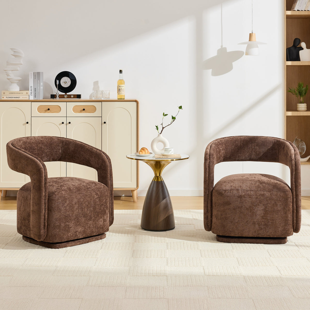 065-Chenille Fabric Swivel Accent Armchair, Comfy Barrel Leisure Chair With Curved Backrest, Upholstered Reading Chair With, photo 8 of 9