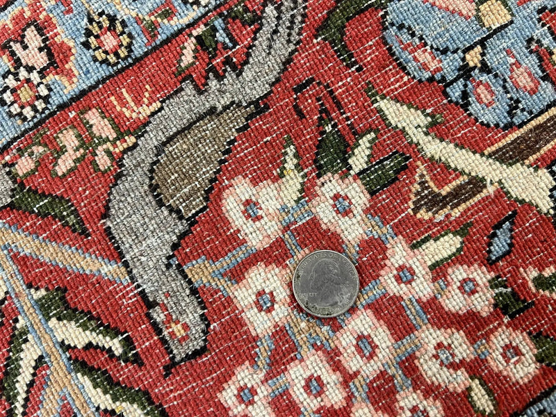 Persian Tree of Life 5x7, Qum Rug, Animal Motifs, Deer Birds, Fine 225 KPSI, Semi Antique Wool Rug, Cream Red by Jewel Rugs
