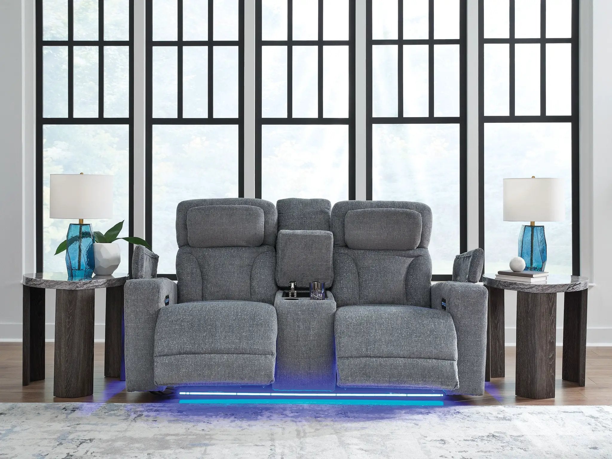 Studio Cave - Power Reclining Loveseat with Console - Steel by Unique Piece Furniture