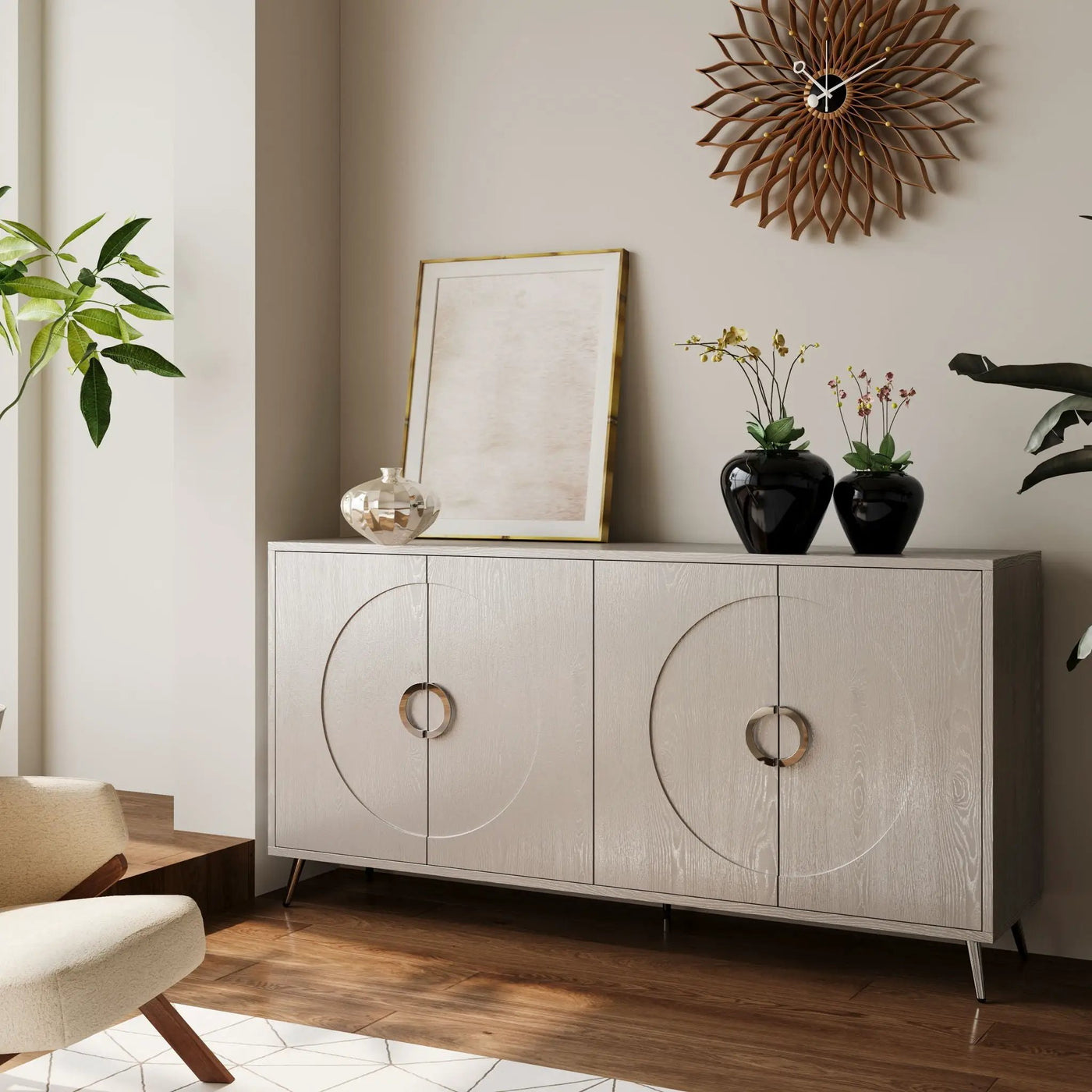 Modern Lacquered 4 Door Wooden Cabinet Sideboard Buffet Server Cabinet Storage Cabinet, For Living Room, Entryway, Hallway, Office, Kitchen And Dining Room by HouseOfZazla