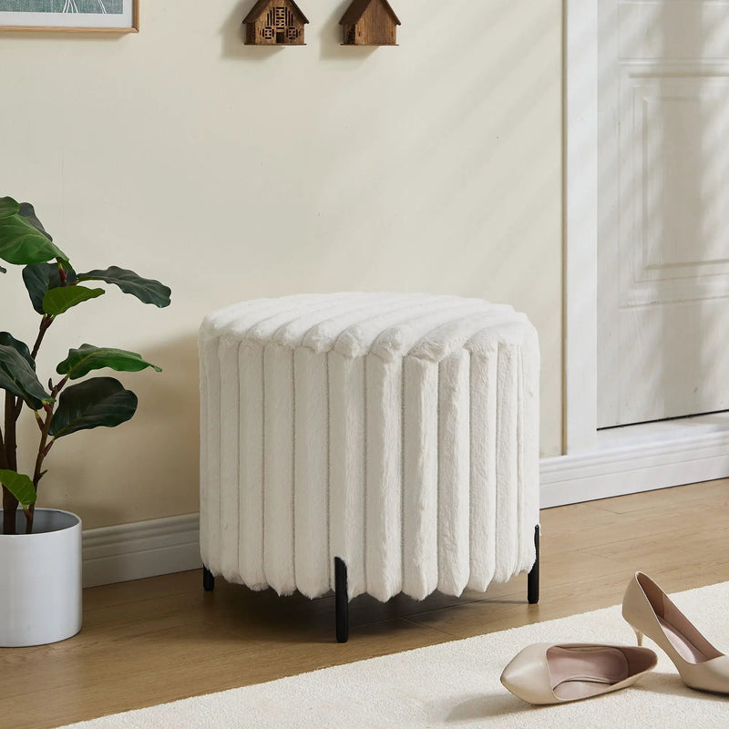 Wide Upholstered Round Pouf Ottoman Foot Rest by Unique Piece Furniture