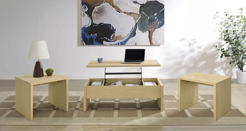 Canoga 3-piece Lift Top Cocktail Coffee Table Set Light Oak by Unique Piece Furniture