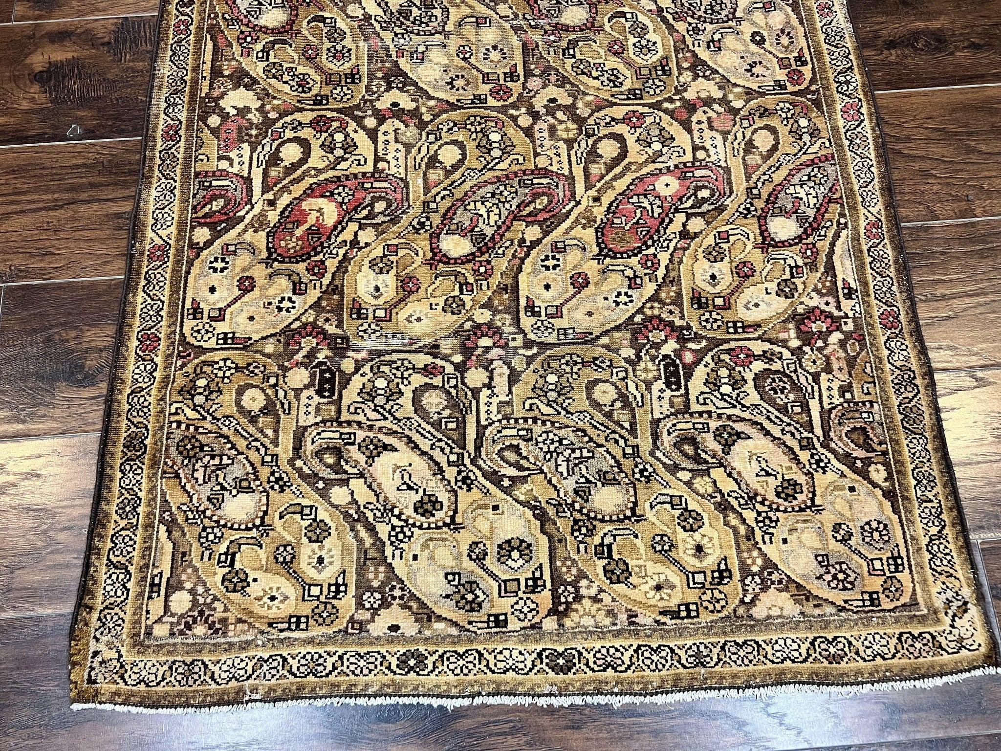 Antique Persian Malayer Runner Rug 3x16, Repeated Boteh Paisley Design, Rare Rug, 1920s Antique Oriental Carpet, Wool Handmade Hand Knotted 3 x 16 ft Rug by Jewel Rugs