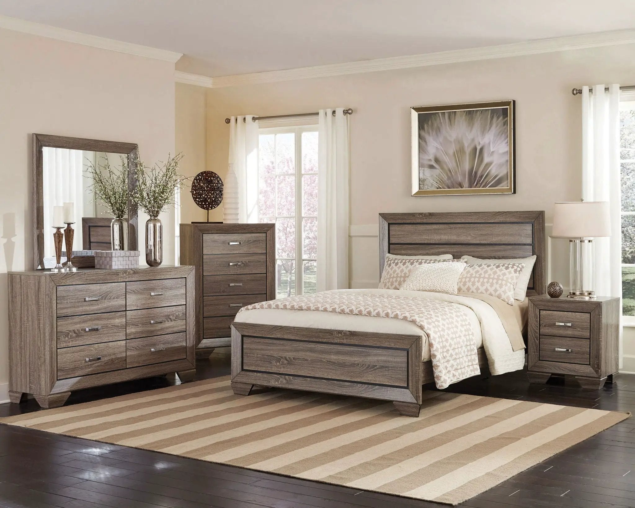 Kauffman Wood Eastern King Panel Bed Washed Taupe by Unique Piece Furniture