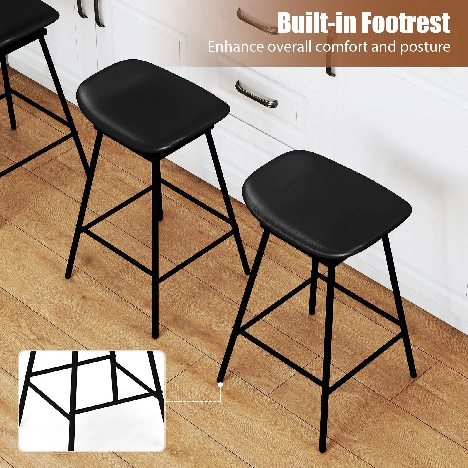 Set of 2 Swivel Barstools Faux Leather Upholstered Backless with Footrest by DirectDeals