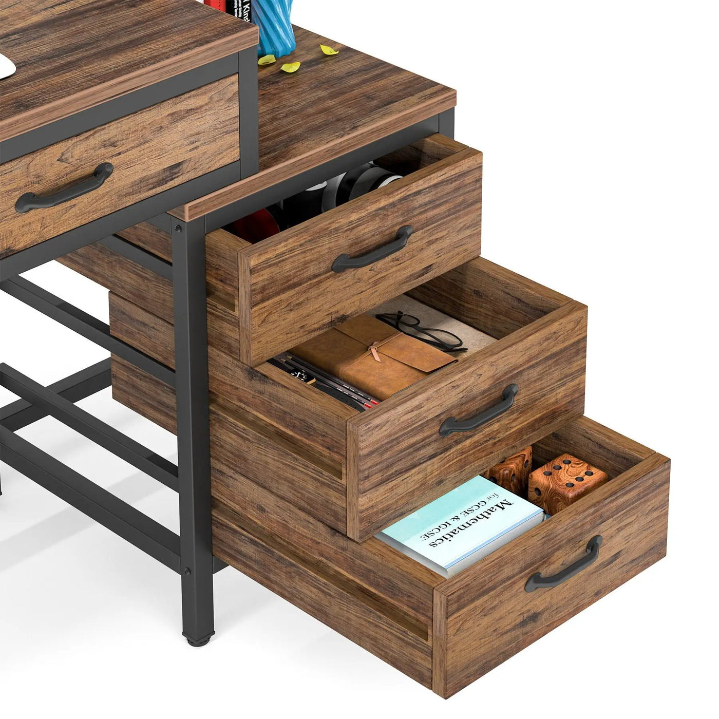 Computer Desk With Reversible 5 Drawer Storage, Frame Writing Table For Small Spaces by HouseOfZazla
