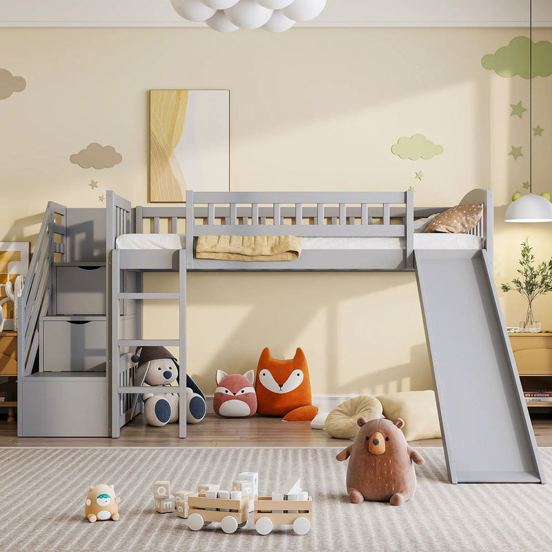 Loft Stairway Bed With 2 Drawers, Convertible Ladder And Slide by Unique Piece Furniture