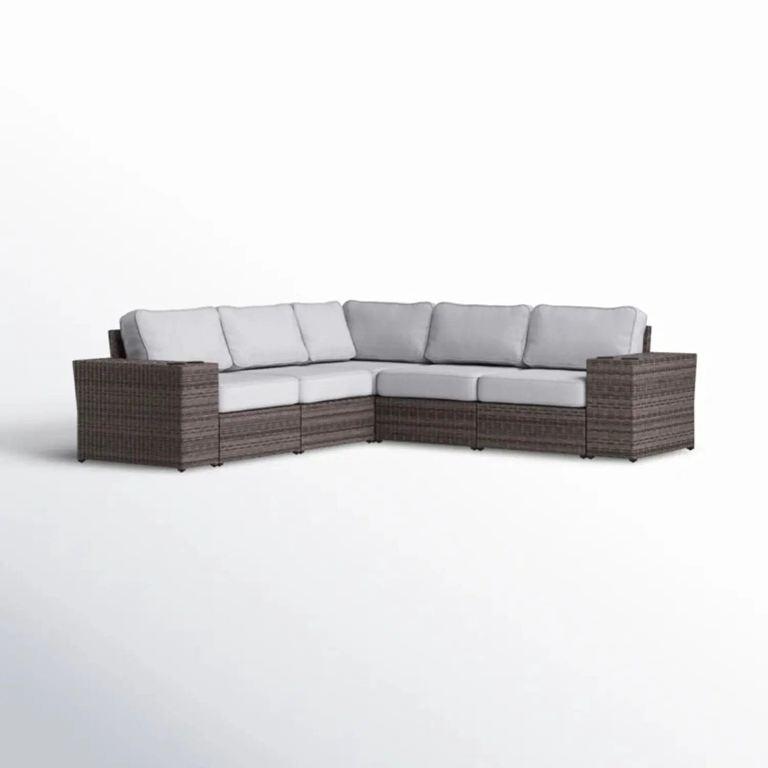Wide Reversible Outdoor Sectional Sofa With Cushions - Brown / Gray by HouseOfZazla