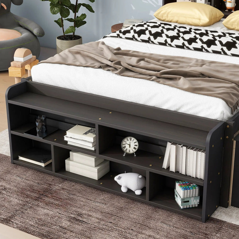 Bed With Bookcase Headboard, Under Bed Storage Drawers And Bed End Storage Case by Unique Piece Furniture