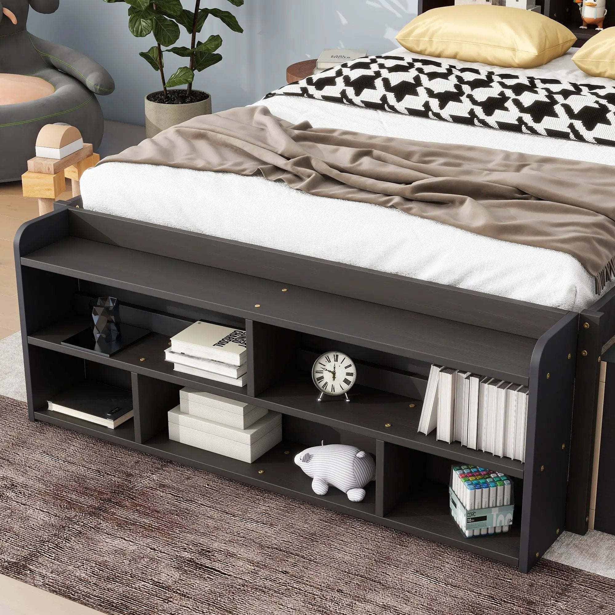 Bed With Bookcase Headboard, Under Bed Storage Drawers And Bed End Storage Case by HouseOfZazla