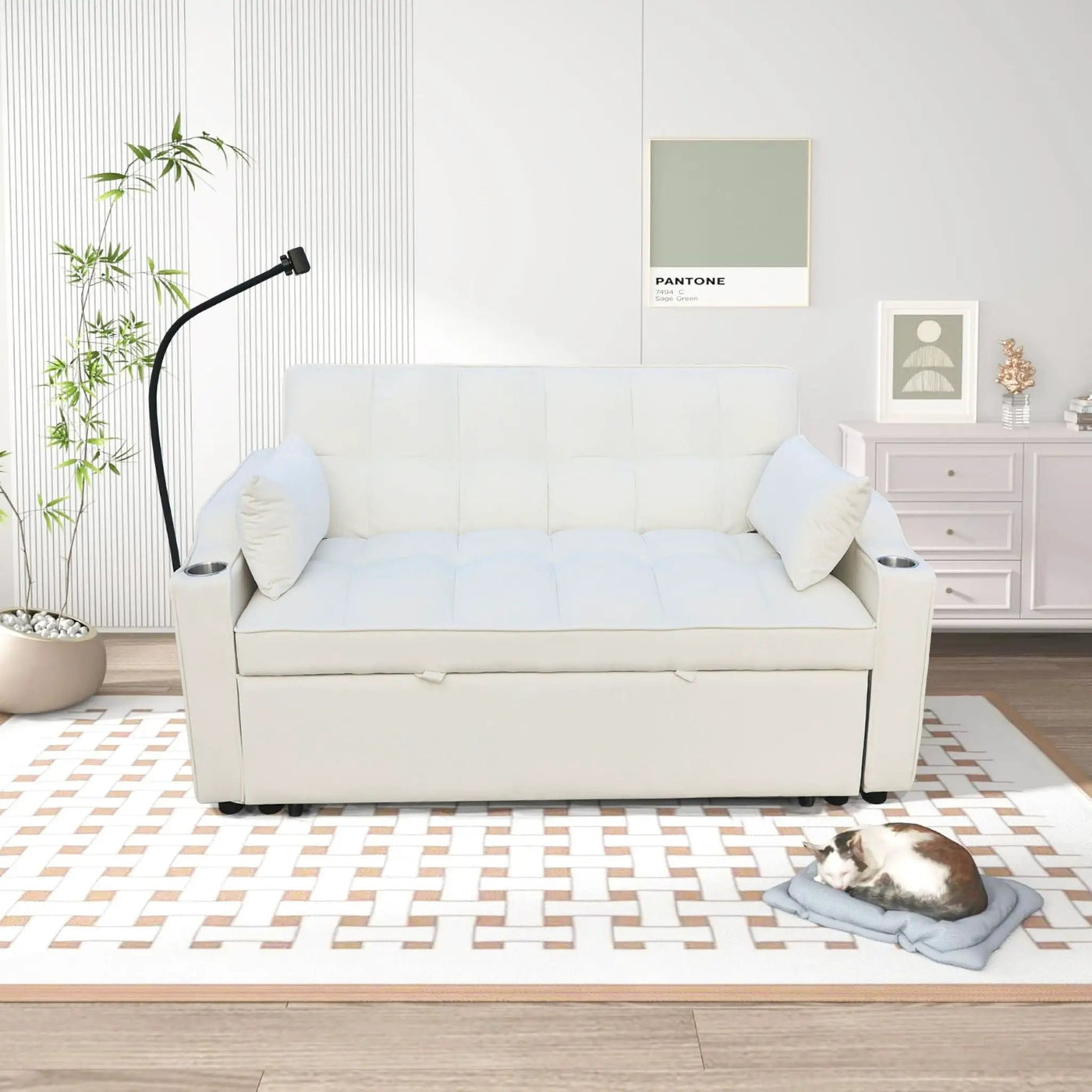 Modern Loveseat Futon Sofa With Pullout Bed, Adjustable Reclining Backrest, Toss Pillows by HouseOfZazla