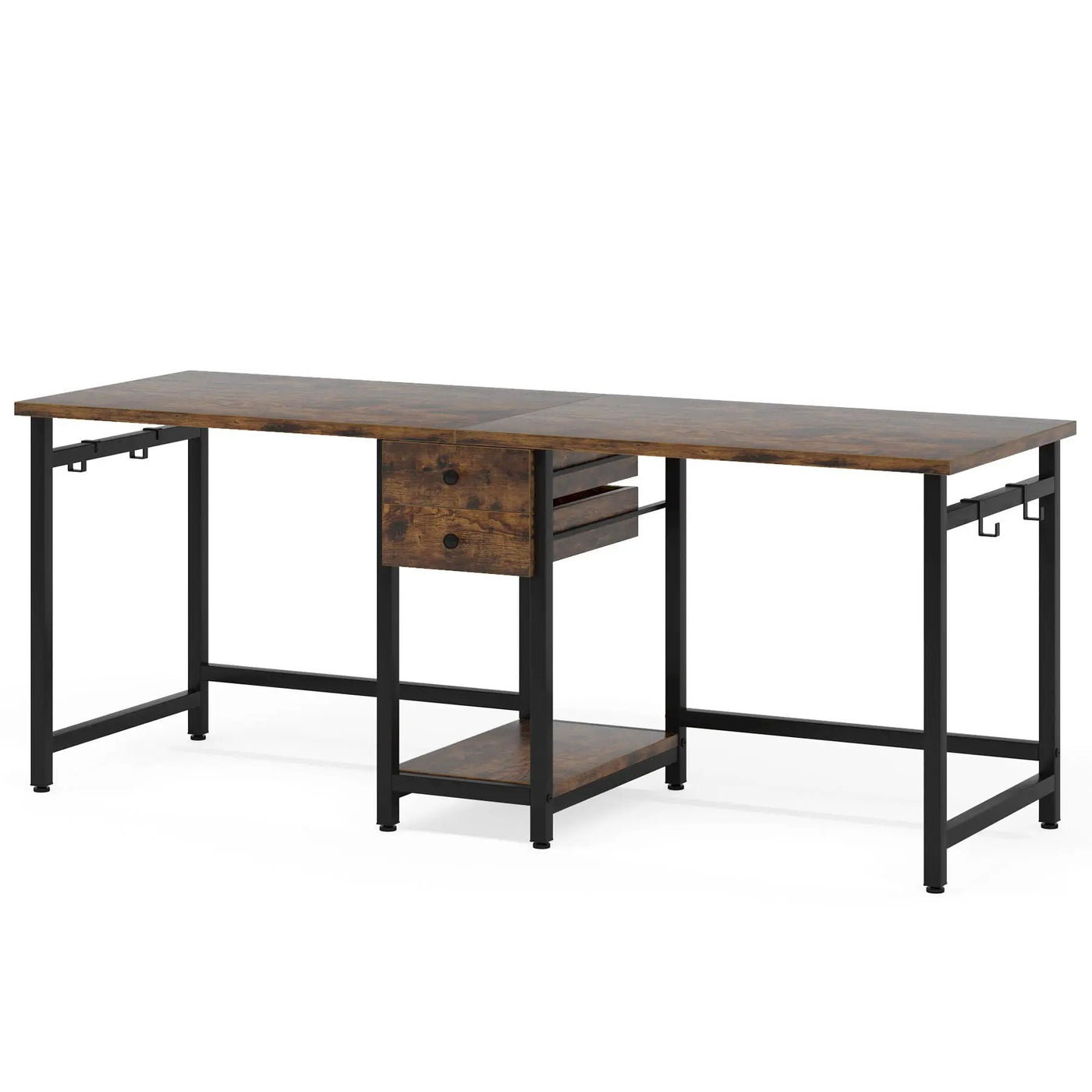 2 Person Computer Desk With Drawers And Shelves, Extra Long Double Workstation by HouseOfZazla