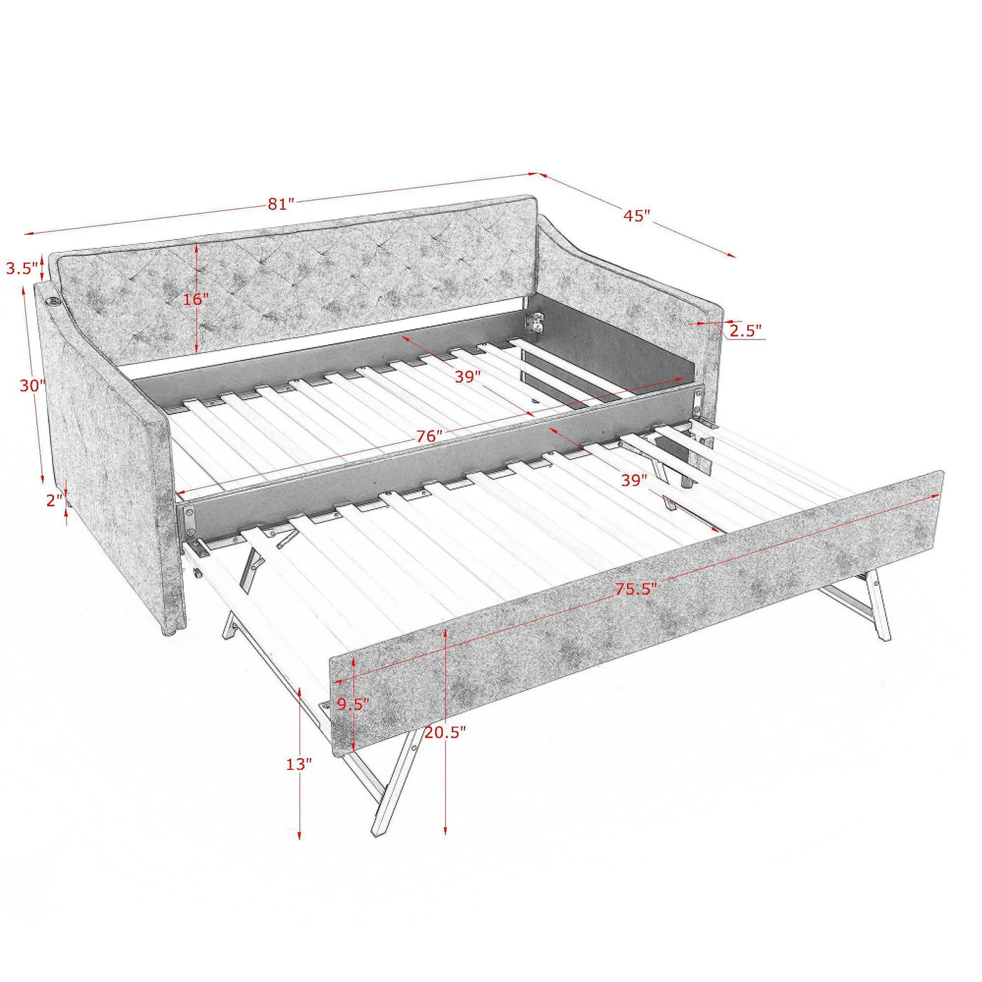 Daybed With Pop Up Trundle And USB Charging Armrest by HouseOfZazla