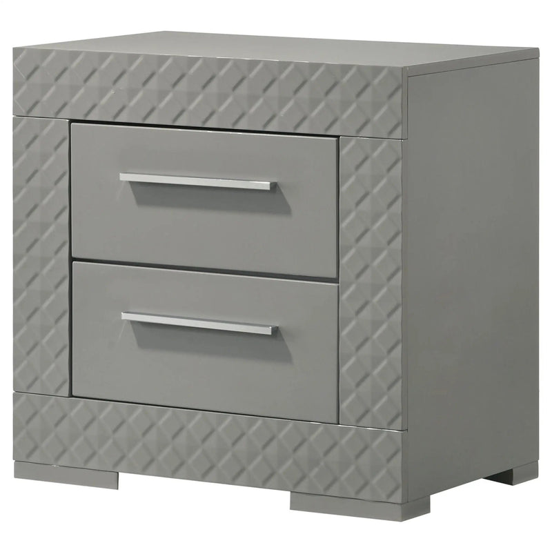 Ives 2-drawer Nightstand Bedside Table Grey High Gloss by Unique Piece Furniture
