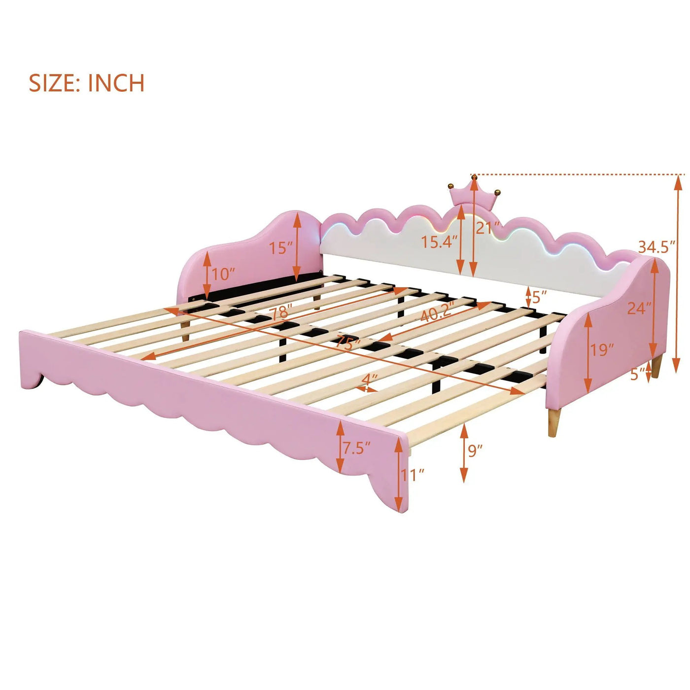 Extending Daybed With LED Lights, Modern Upholstered Princess Daybed With Crown Headboard by HouseOfZazla