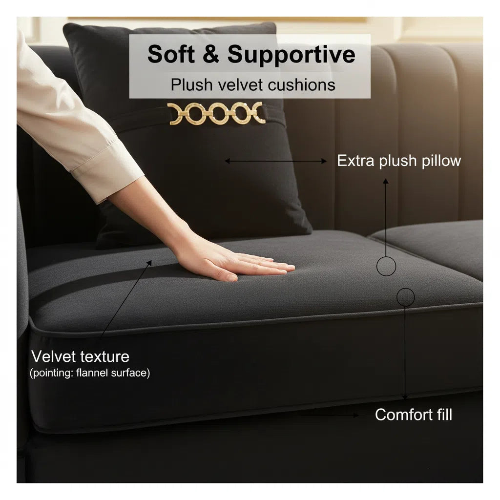 Mosharong-55 Velvet 3-Seater Sofa by HouseOfZazla