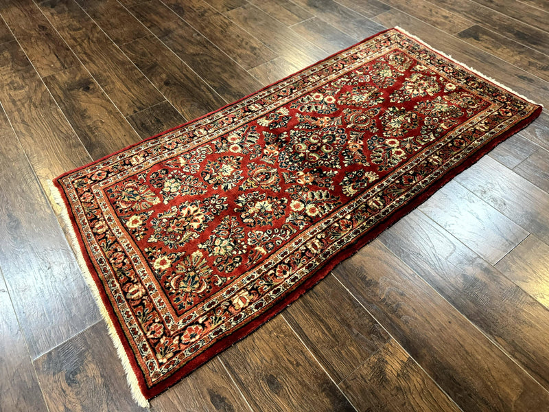 Red Persian Sarouk Rug 3 x 5.8, Antique Wool Carpet, 210 KPSI by Jewel Rugs