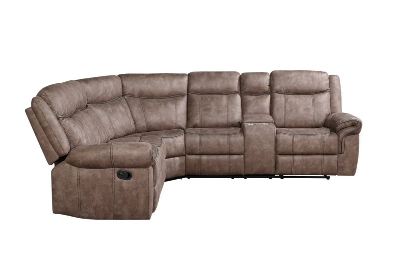 Dollum - Two Tone Nubuck Manual Recliner Sectional Sofa With USB Port Cupholder Console by HouseOfZazla