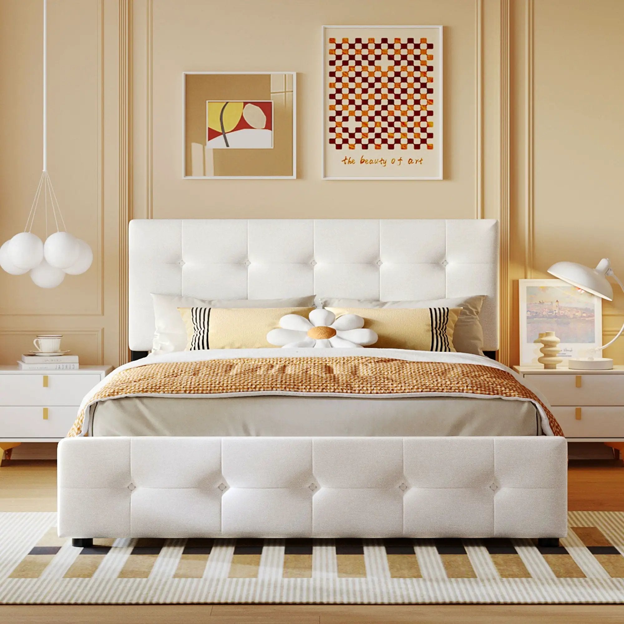 Upholstered Platform Bed With Classic Headboard And Drawers, No Box Spring Needed by Unique Piece Furniture