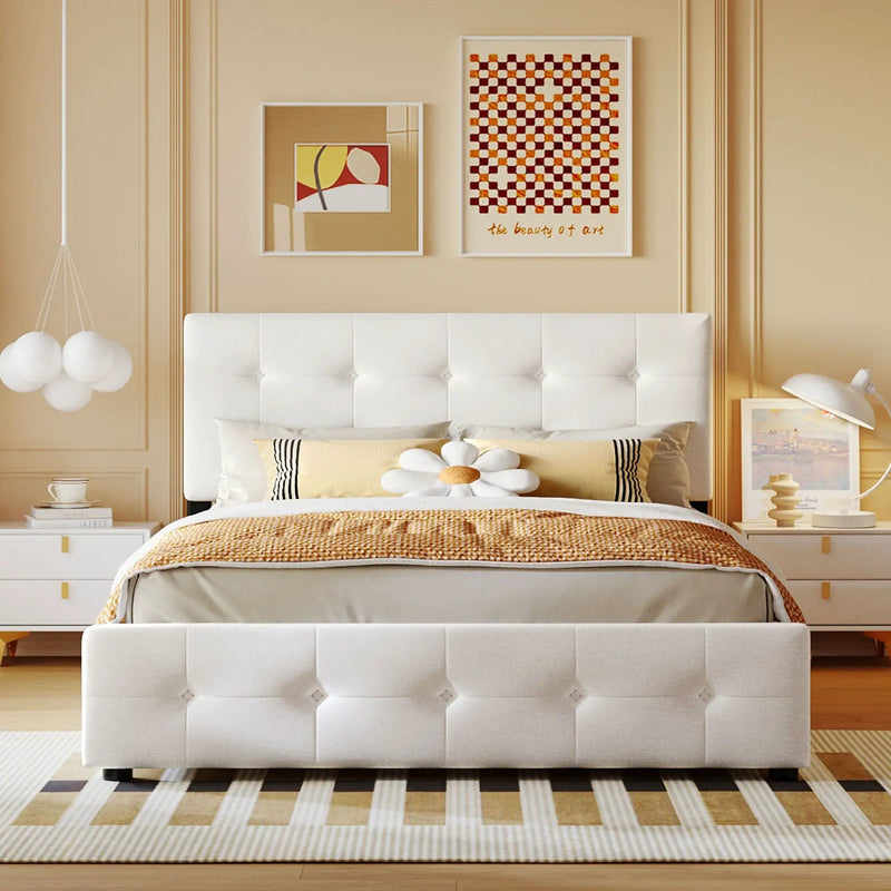Upholstered Platform Bed With Classic Headboard And Drawers, No Box Spring Needed by Unique Piece Furniture