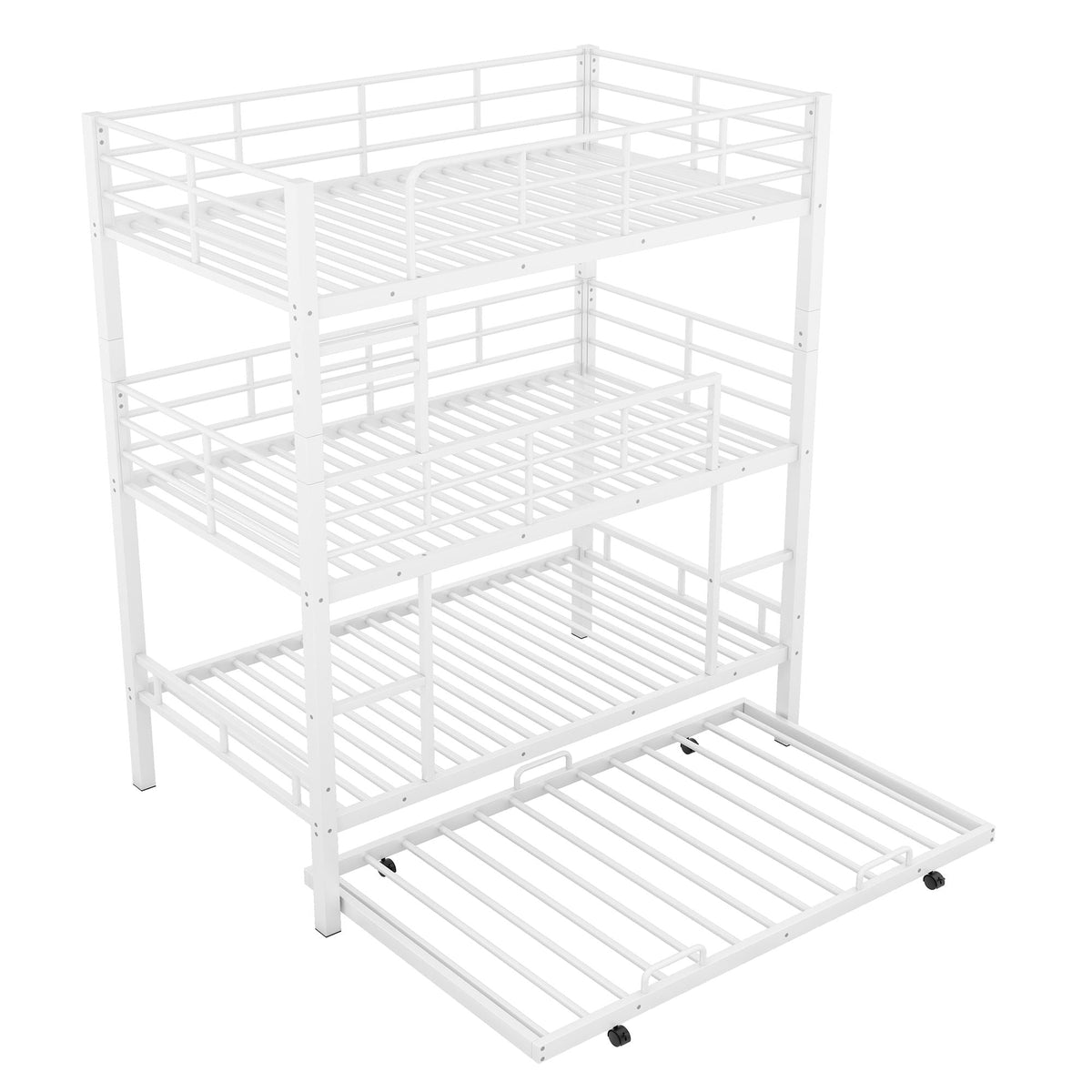 Triple Twin Bunk Bed with Trundle - Heavy Duty Steel Construction, photo 2 of 24
