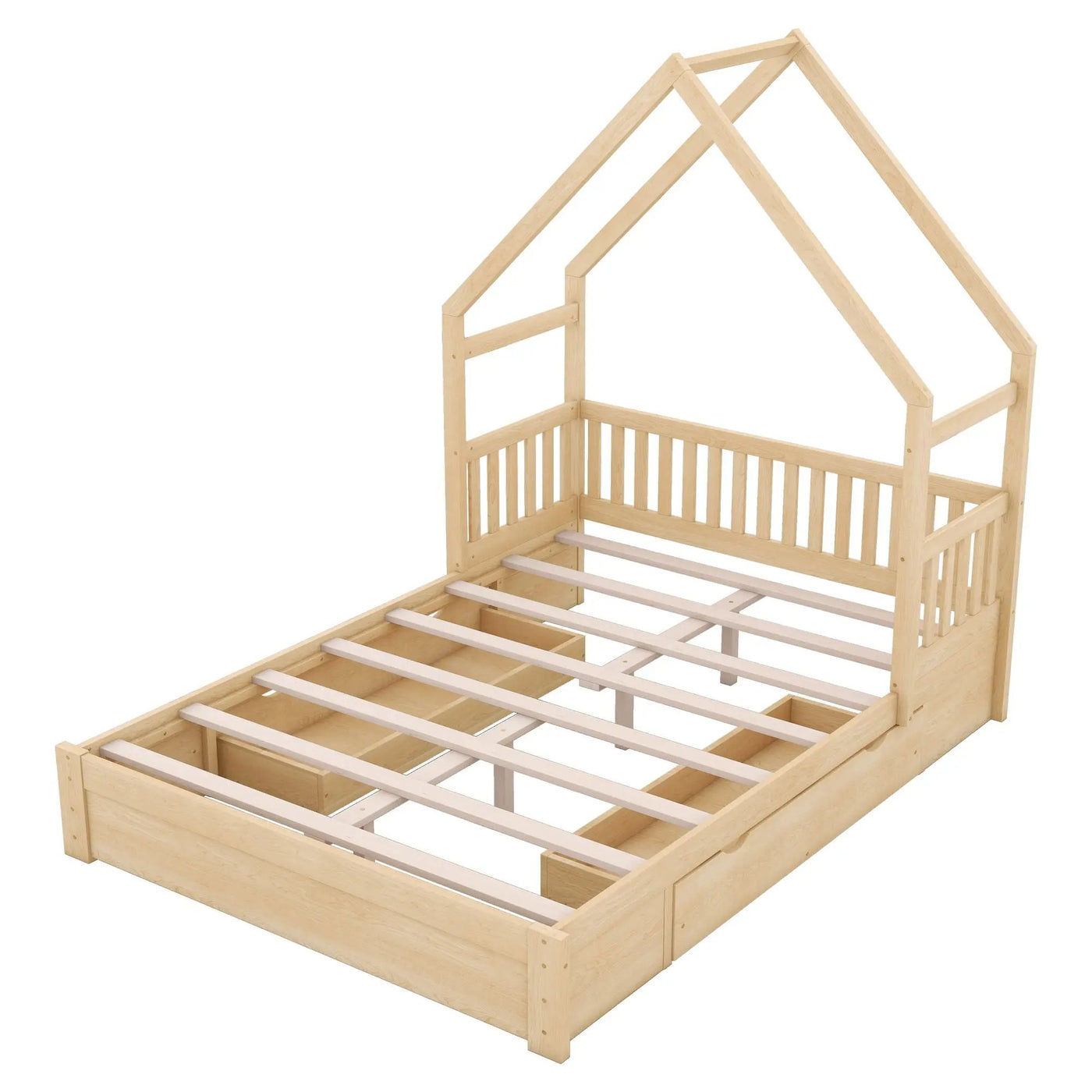 House Style Platform Bed With Guardrail And 2 Drawers by HouseOfZazla