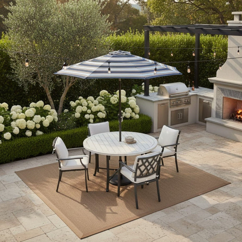 Patio Umbrella With Crank Lift & Push Button Tilt Frame, 200G / Sqm Solution Dyed Canopy - Blue Multi / Brown by HouseOfZazla