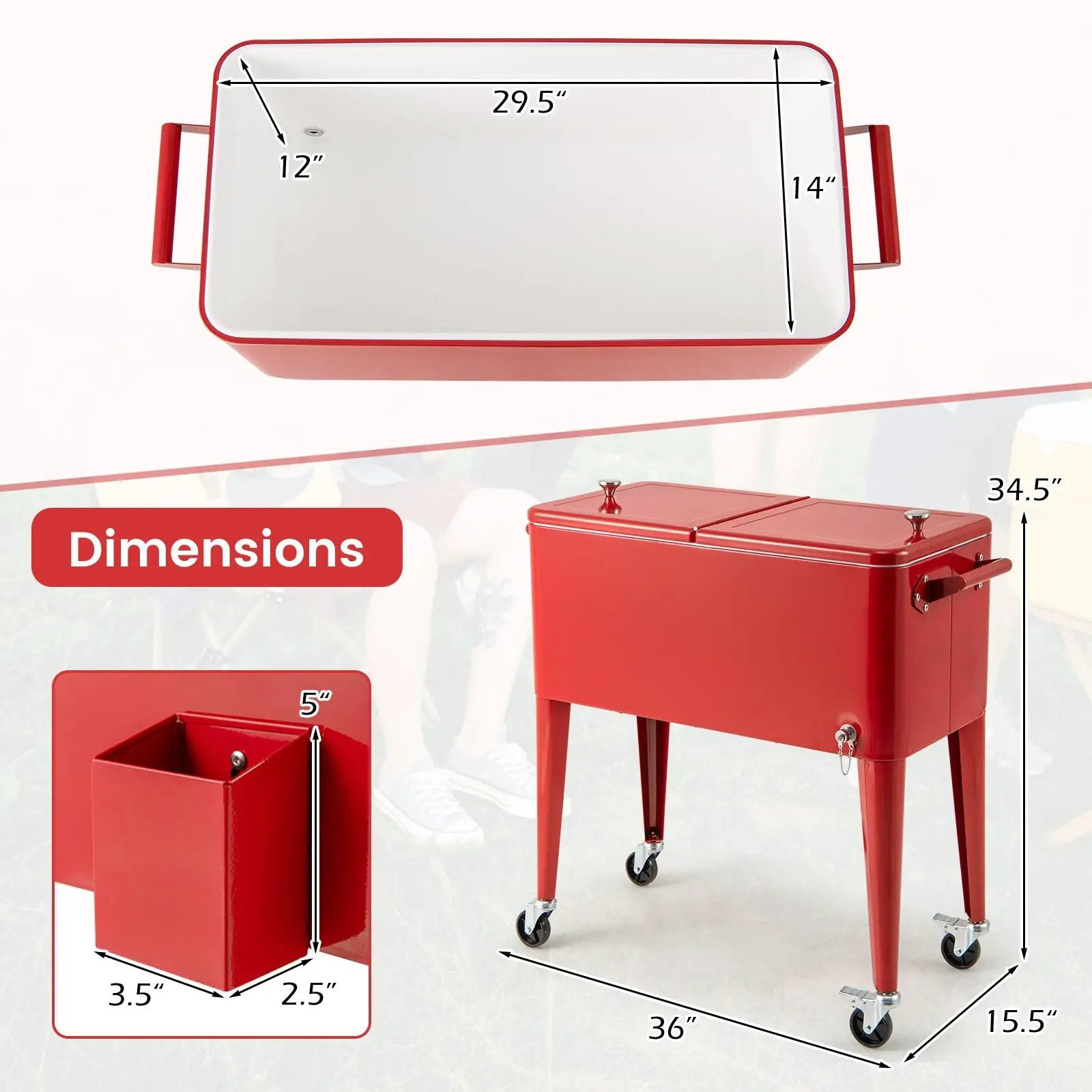 Red Portable Outdoor Patio Cooler Cart by DirectDeals