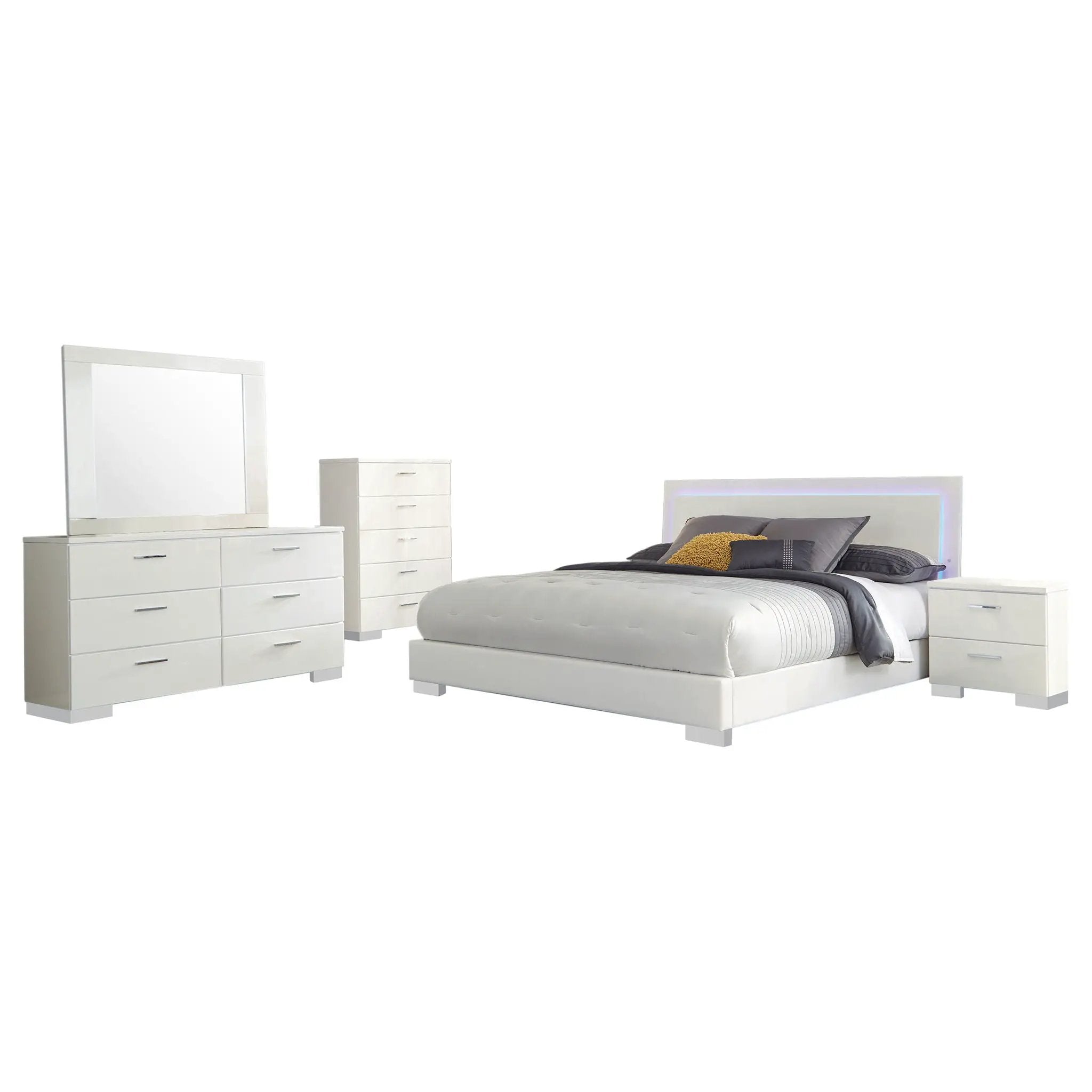 Felicity 5-piece Eastern King Bedroom Set White High Gloss by Unique Piece Furniture