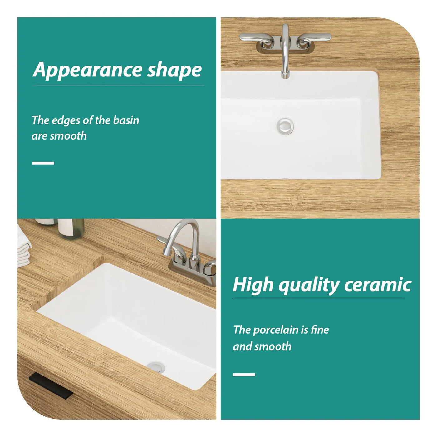 Modern Ceramic Undermount Bathroom Sink With Overflow, High Quality by HouseOfZazla