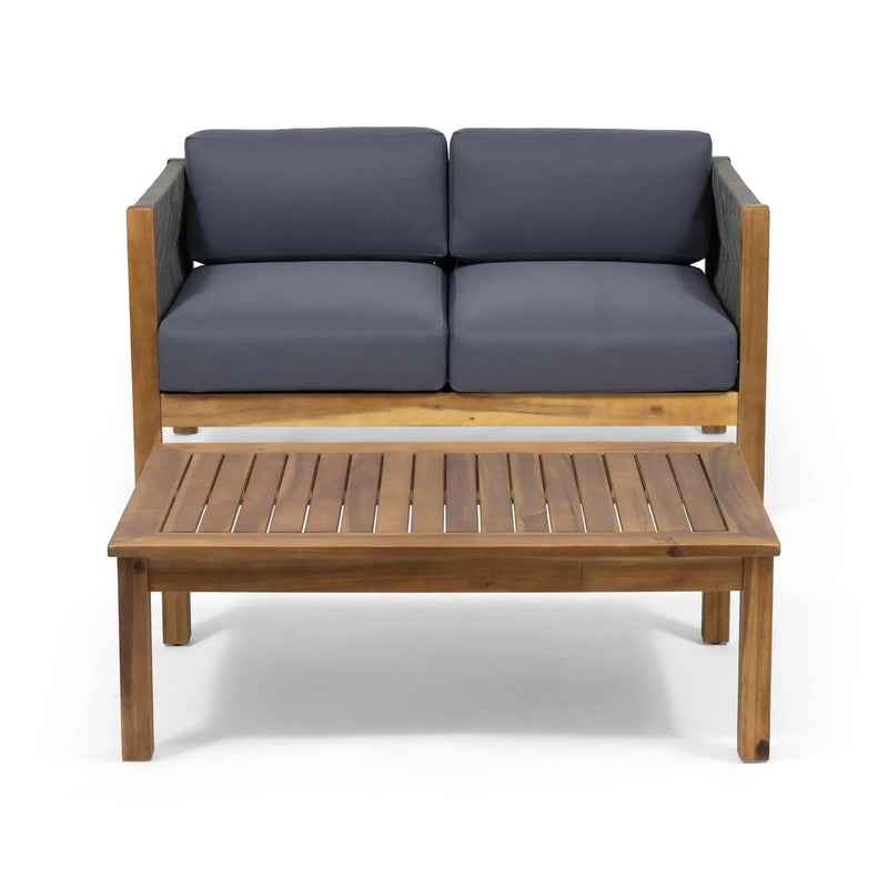 Charlotte Outdoor And Rope 4 Seater Chat Set With Cushions - Teak by HouseOfZazla