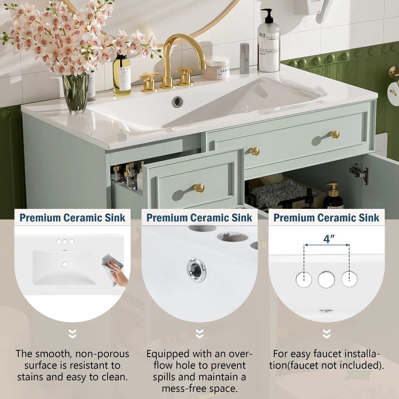 Bathroom Vanity With Sink, Soft Close Doors, Adjustable Shelves by HouseOfZazla