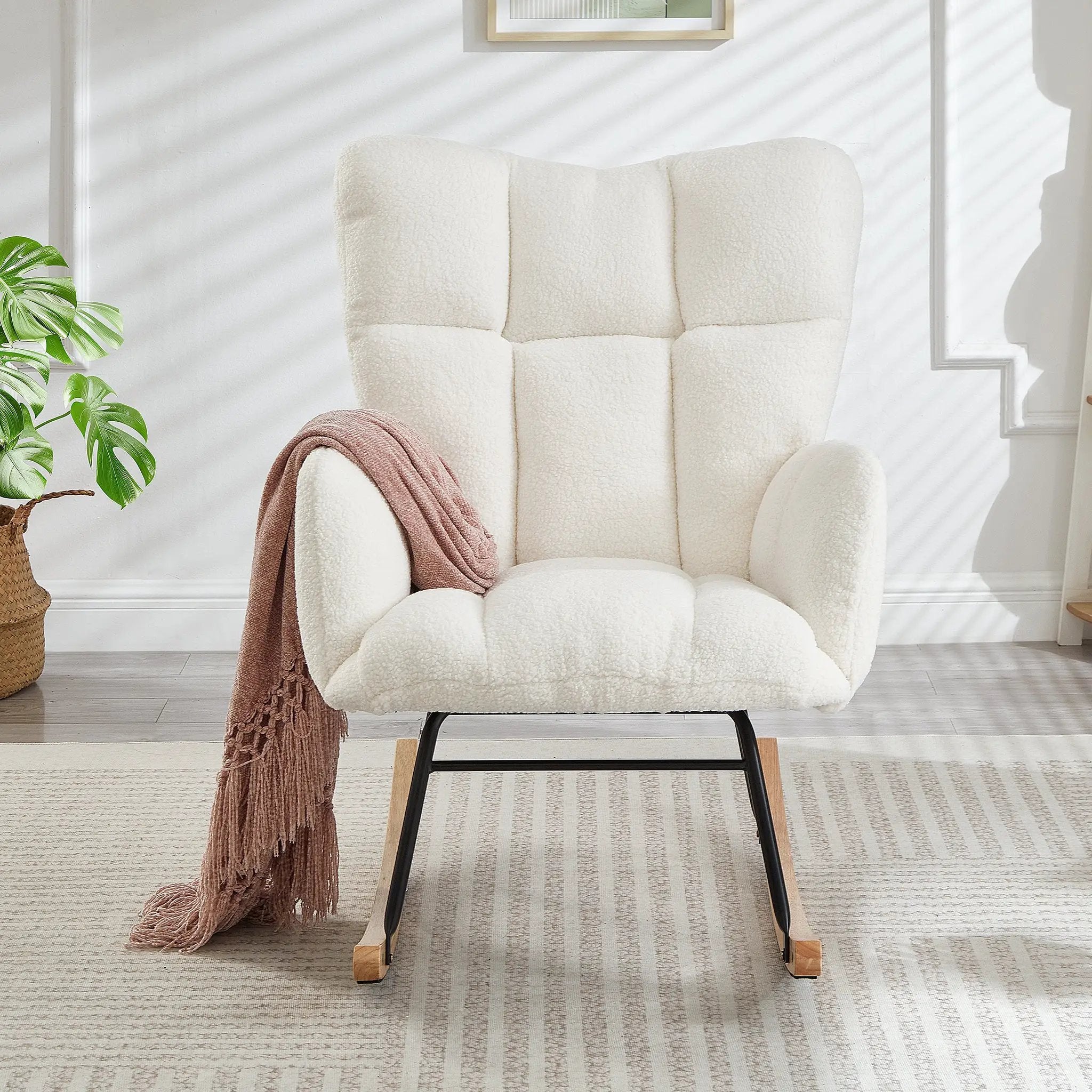 Glider Chair for Living Room Tufted Upholstered Teddy Fabric Rocking Chair by HouseOfZazla