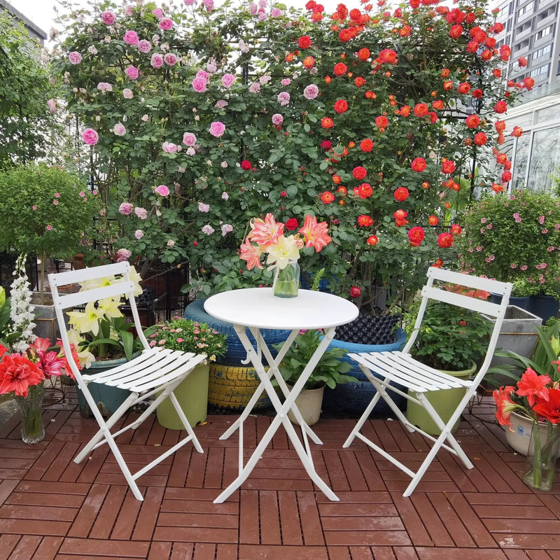 3 Piece Patio Bistro Set Of Foldable Round Table And Chairs by HouseOfZazla