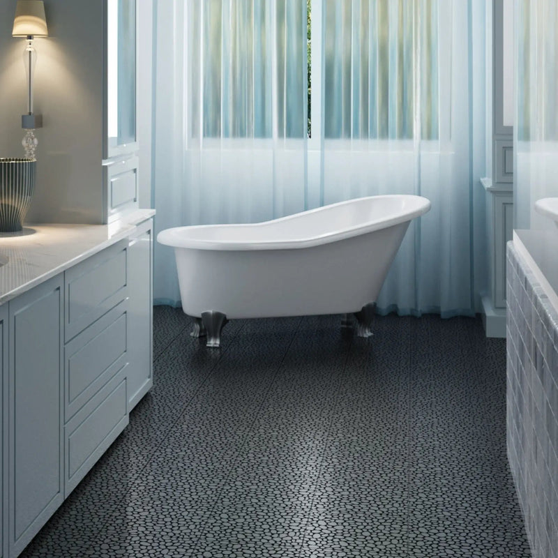 Interlocking Deck Tiles Plastic Waterproof Outdoor All Weather Anti-Slip Bathroom Shower Balcony Porch Strong Weight Capacity Upto 440 Lbs, Pebble Stone Pattern by HouseOfZazla