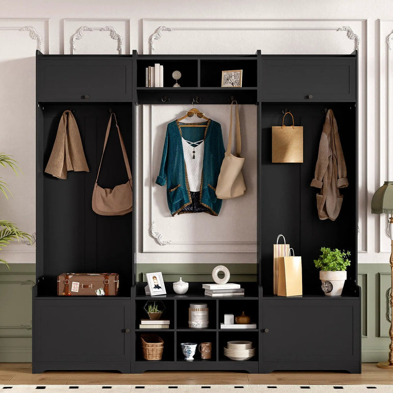 Wide Hall Tree With Shoe Storage, 4 In 1 Entryway Bench by HouseOfZazla