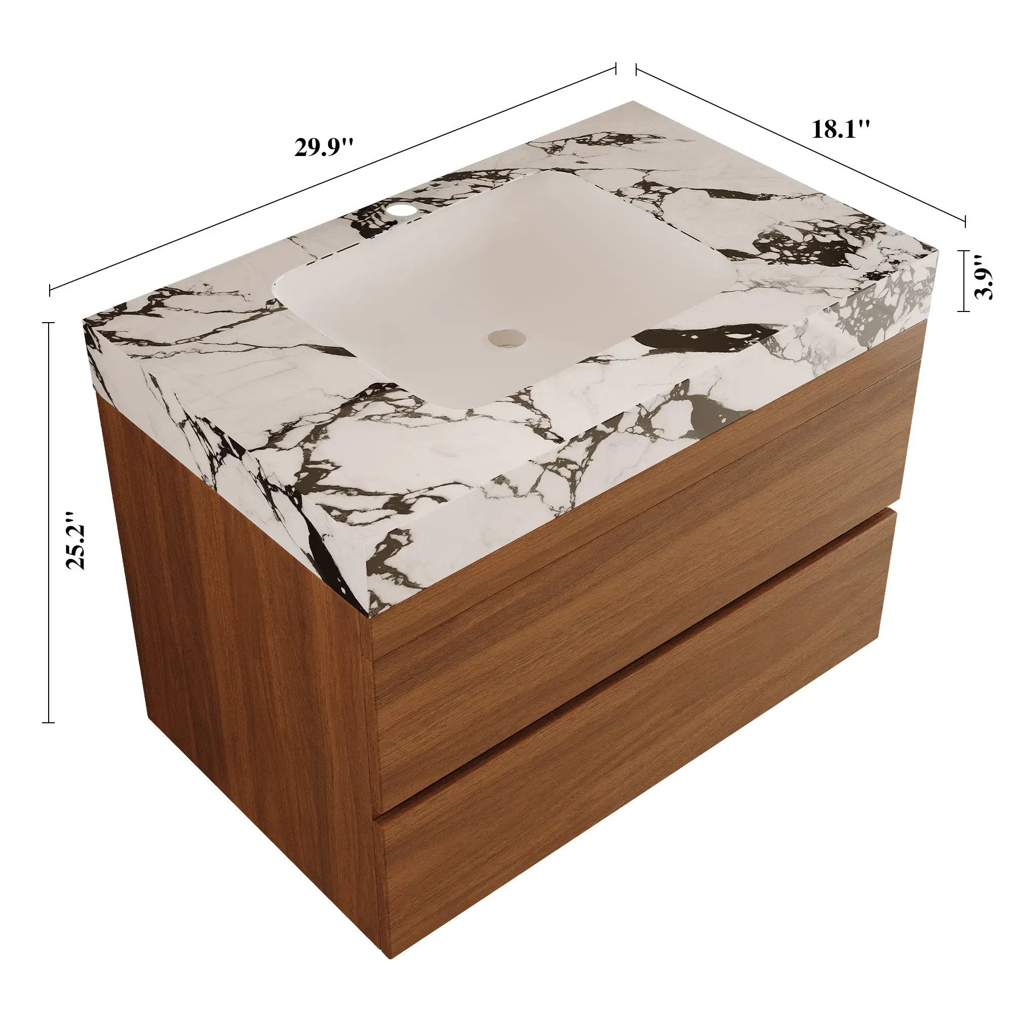 29.9" Modern Floating Bathroom Vanity with Faux Marble Top by HouseOfZazla